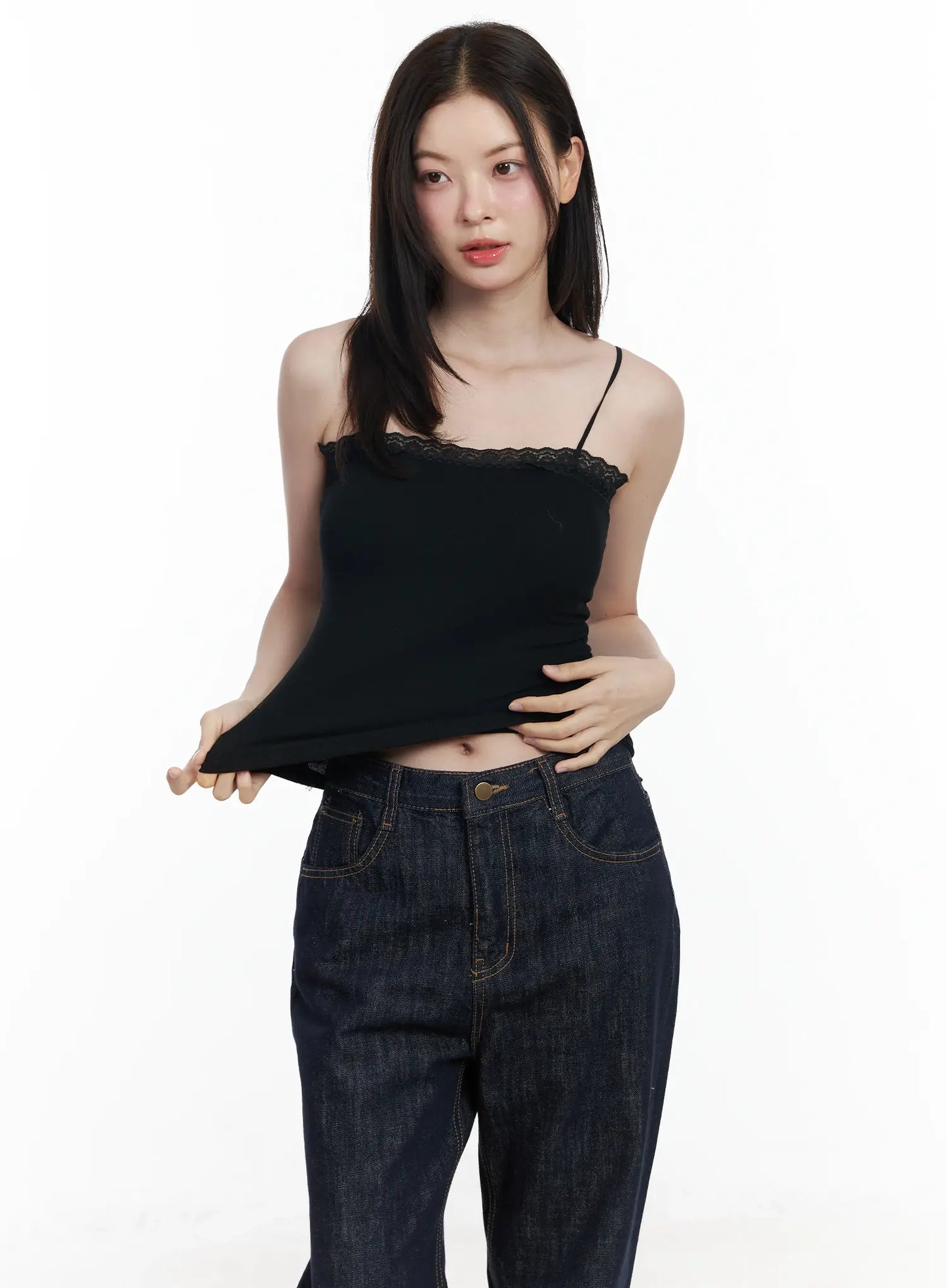 Basic Ribbed Lace Tank Top IF520