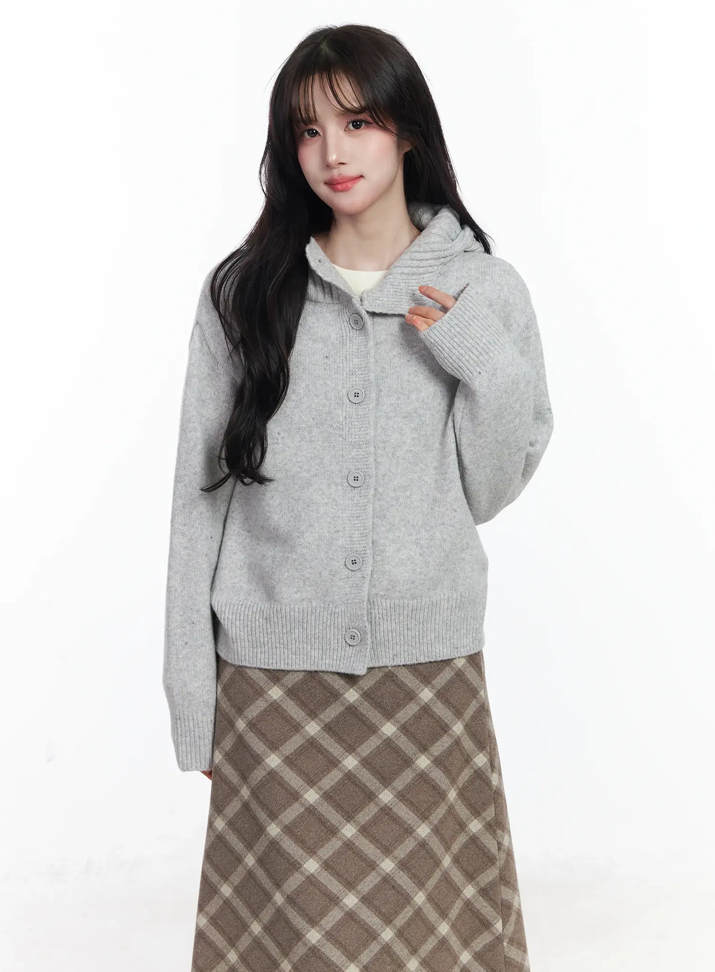 Buttoned Knit Hoodie IJ529