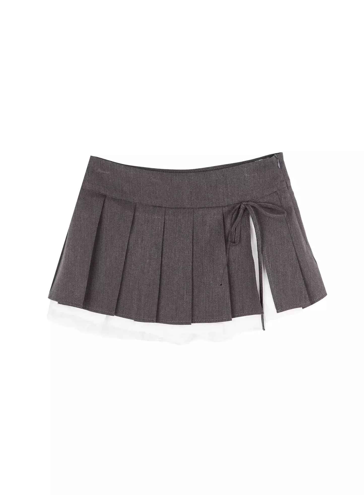 Chic Pleated Ribbon Lace Trim Mini Skirt IU518