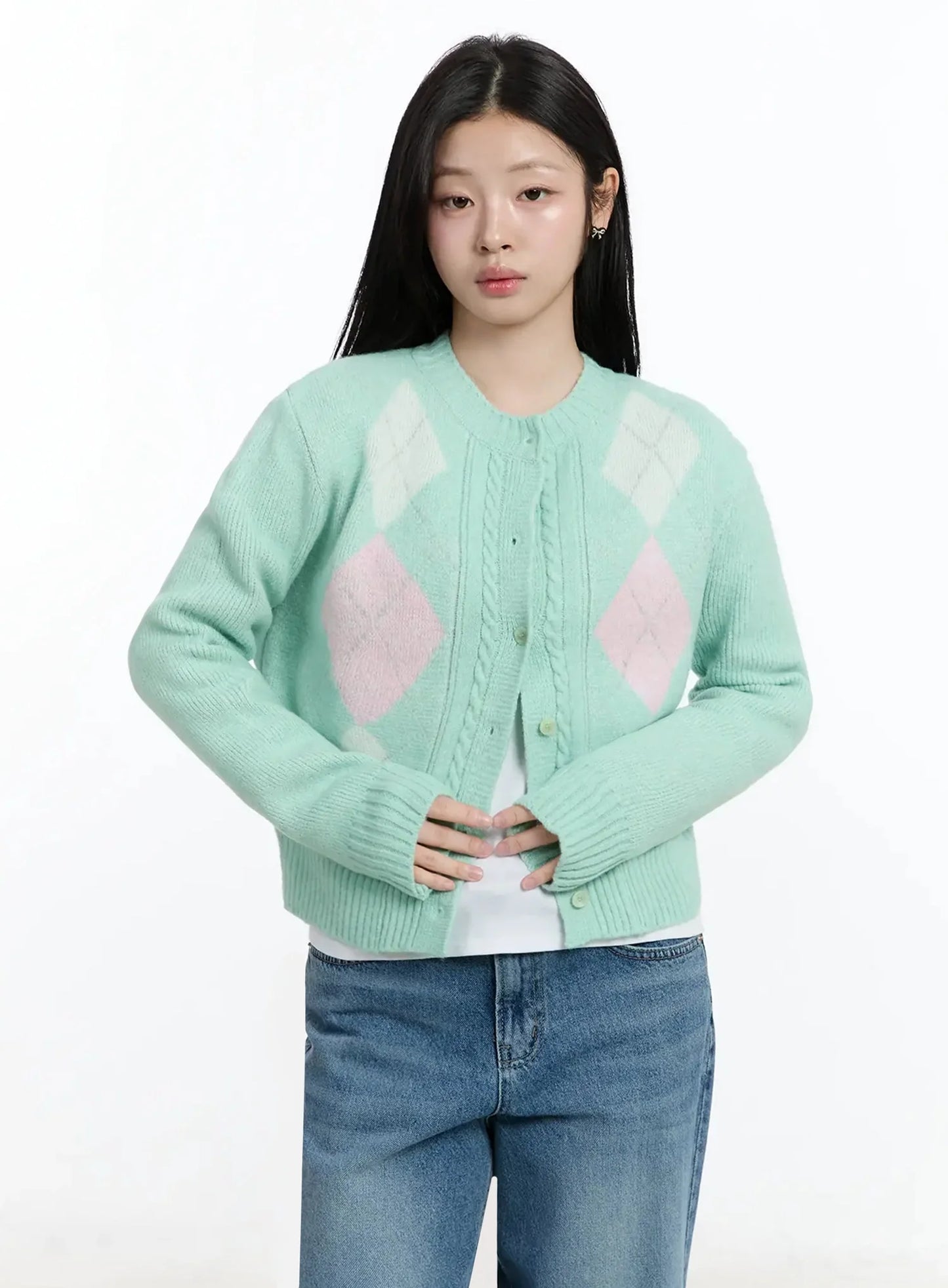 Argyle Pattern Knit Cardigan IM519