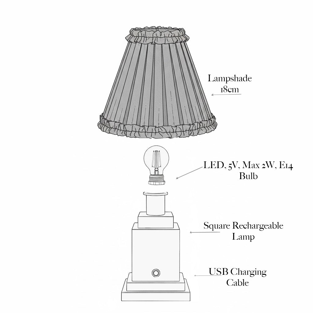 Square Rechargeable Lamp with Red Ikat Shade (18cm)