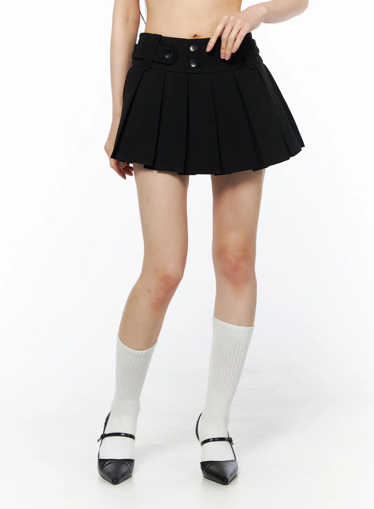 Buttoned Pleated Mini Skirt CU511