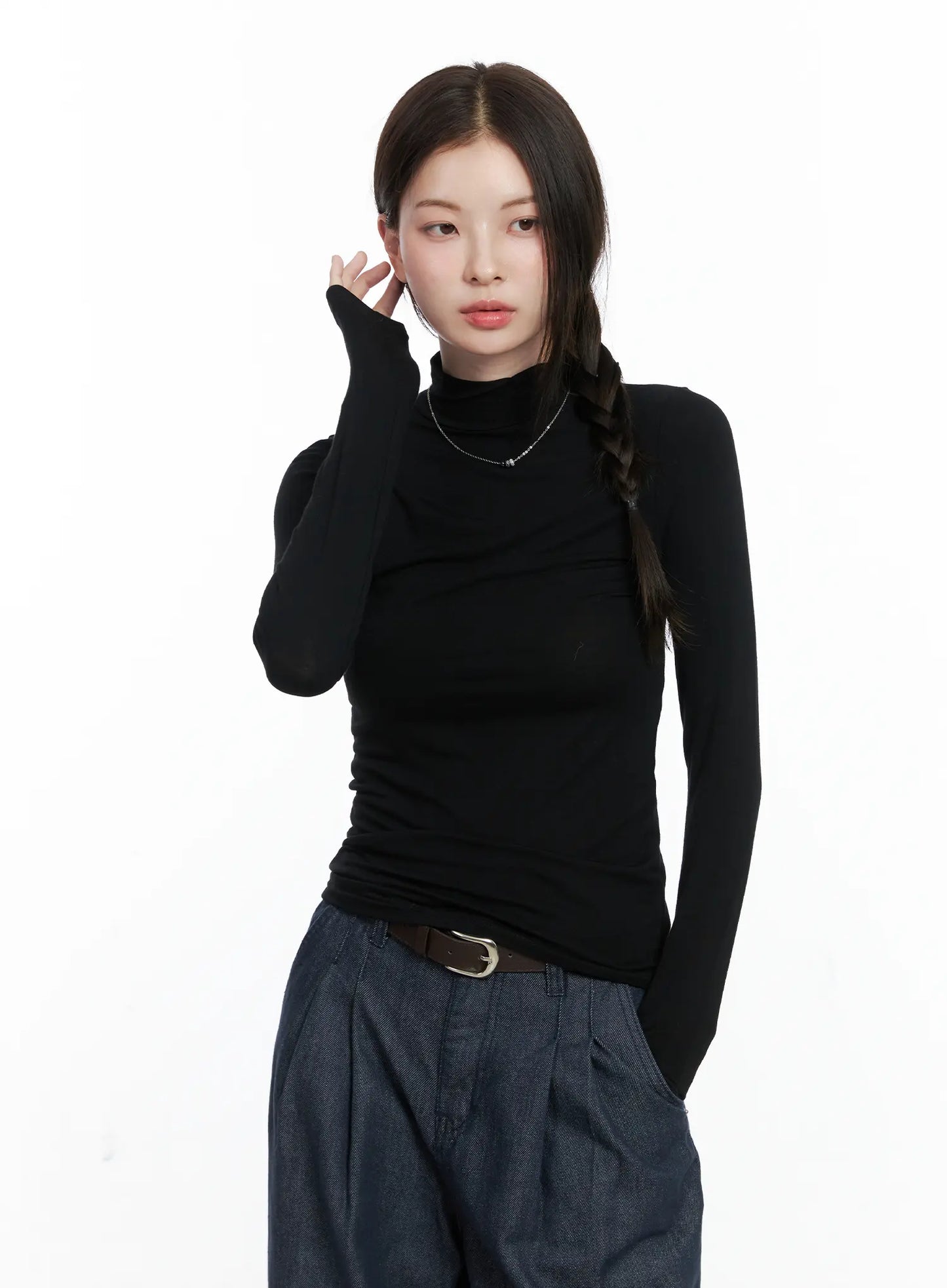 Basic Mock Neck Long Sleeve Top CO503