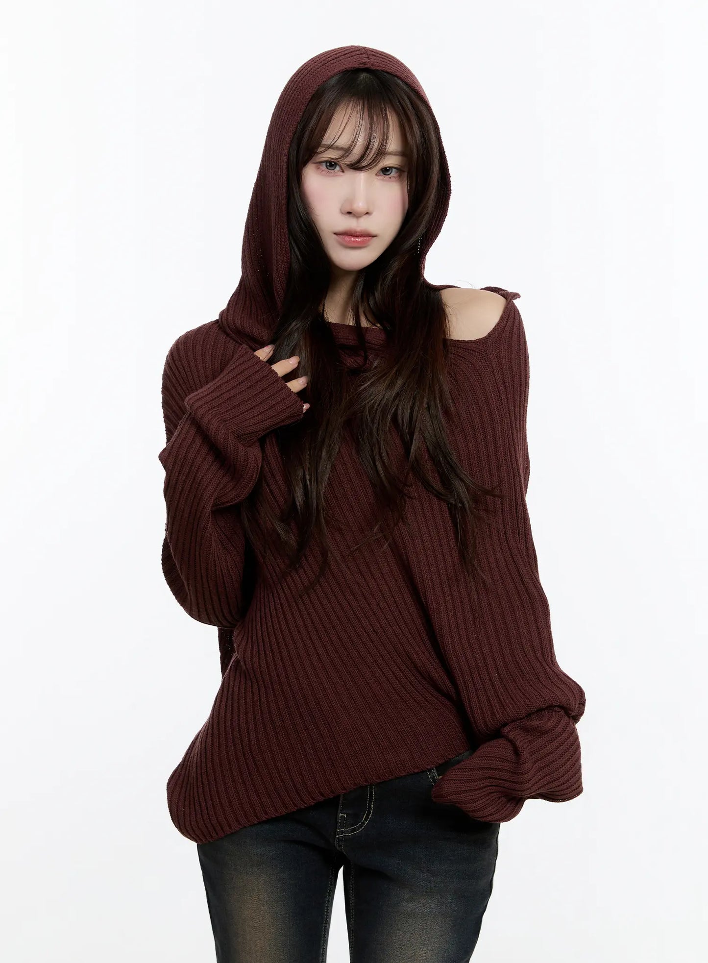 Casual Asymmetrical Knit Hoodie CN524