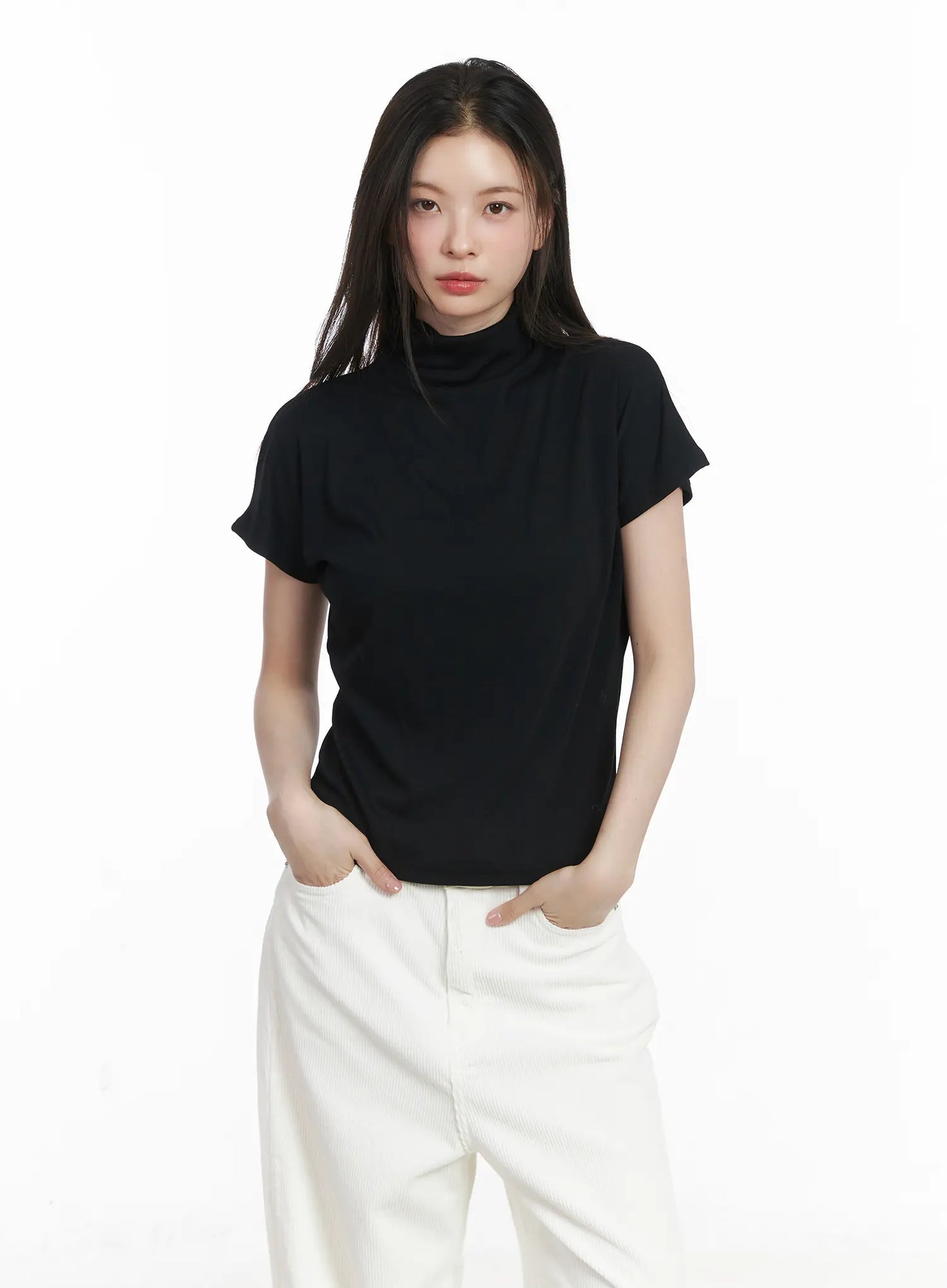 Basic Mock Neck Short Sleeve Top CJ507