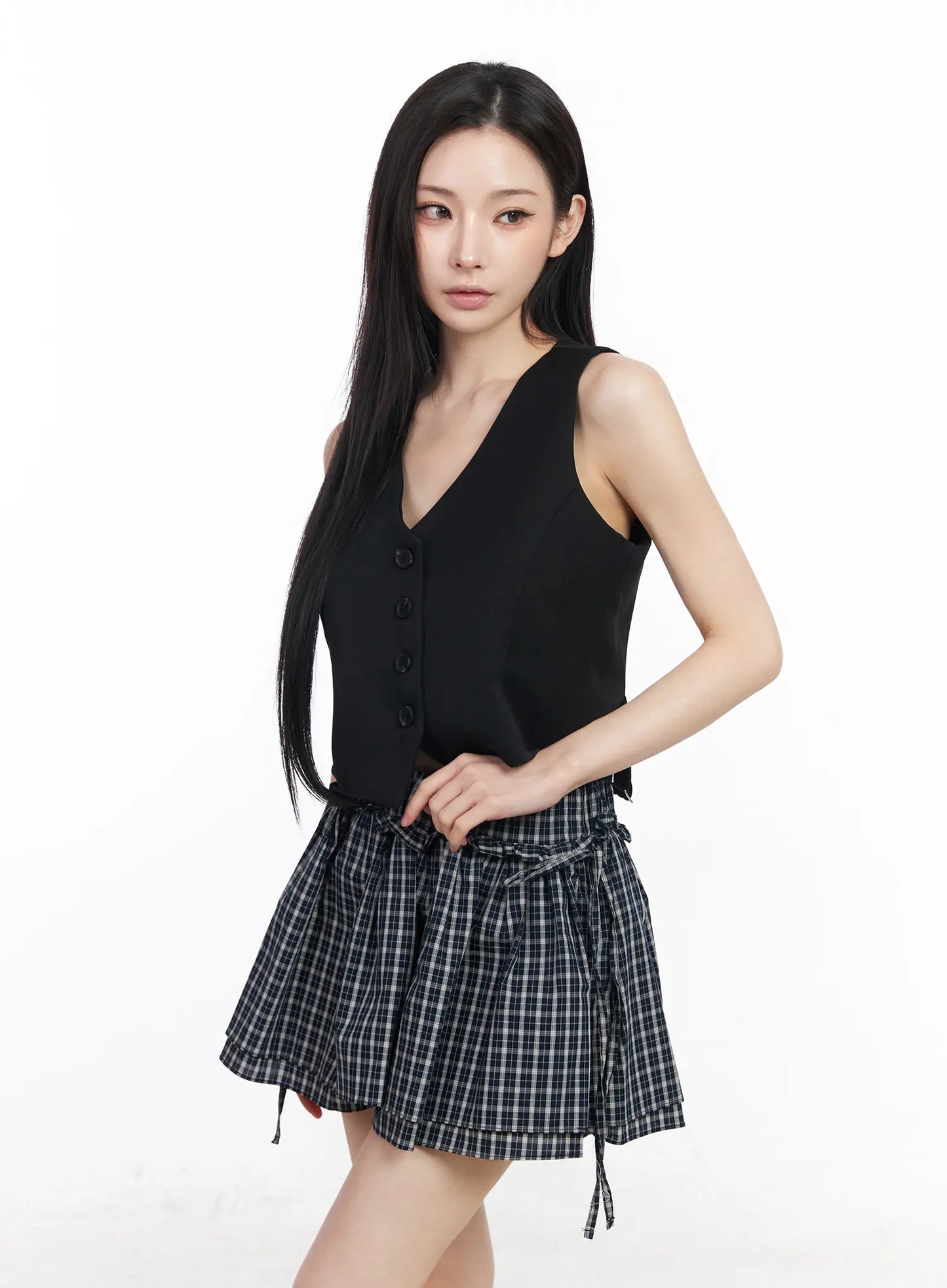 Buttoned Back Belted Crop Vest CM519
