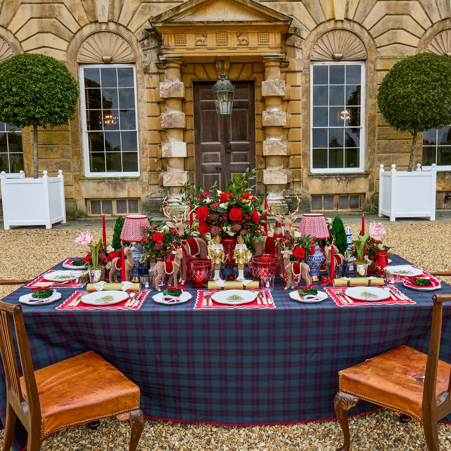 Navy & Red Tartan Tablecloth