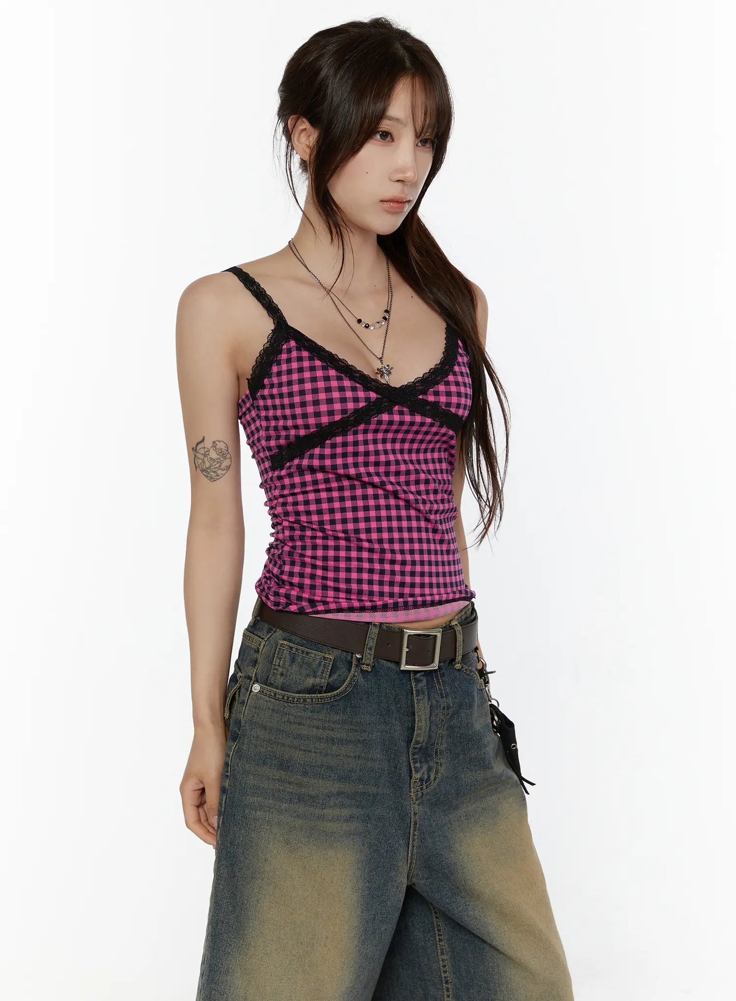 Checkered Lace Trim Tank CL508