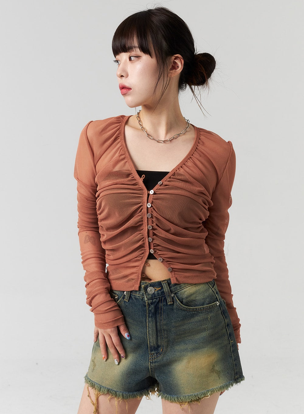 Button Mesh Cardigan CL314