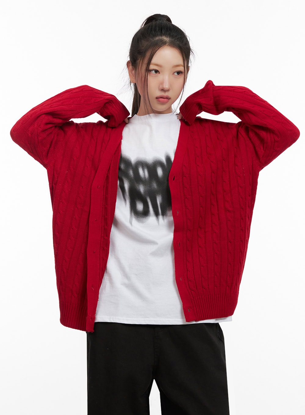 Cable Knit Relaxed Fit Cardigan C7102