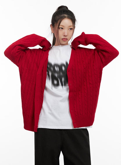 Cable Knit Relaxed Fit Cardigan C7102