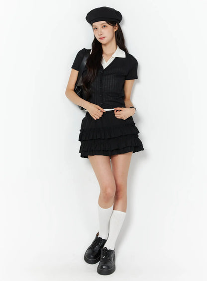 Banding Waist Ruffle Mini Skirt CU522