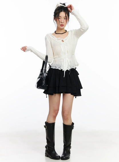 Chic Ribbon Flare Mini Skirt CJ523