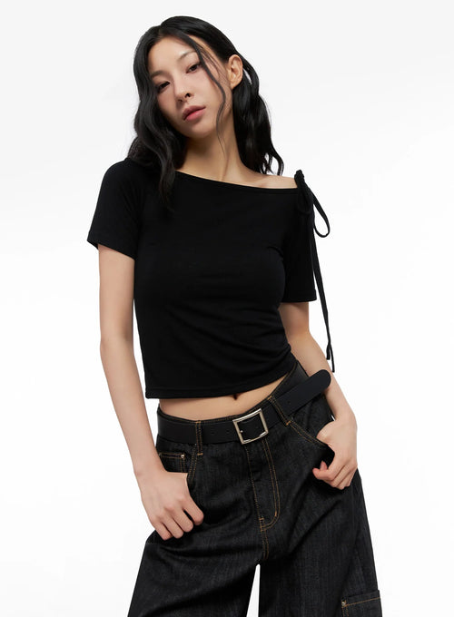 Asymmetric Shoulder-Tie T-Shirt IG508