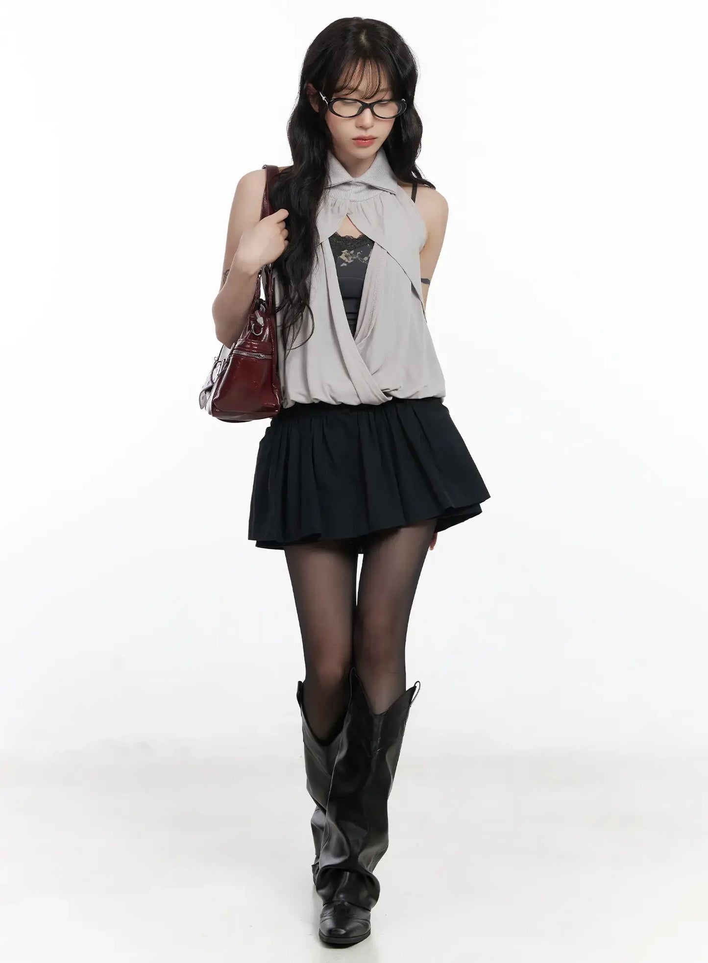 Chic Pleated Mini Skort with Elastic Waistband CJ526