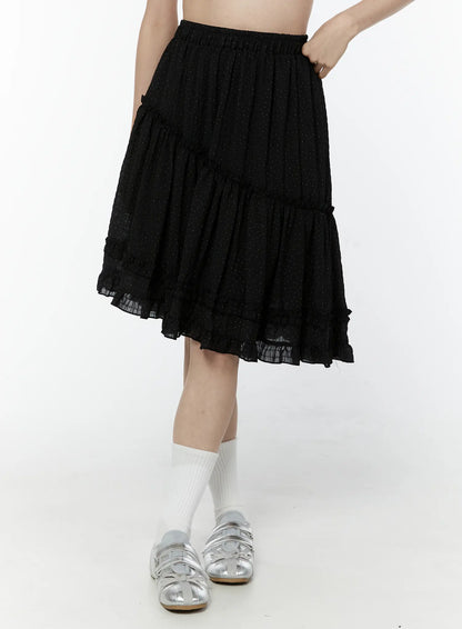 Asymmetric Ruffle Polka Dot Midi Skirt IU505