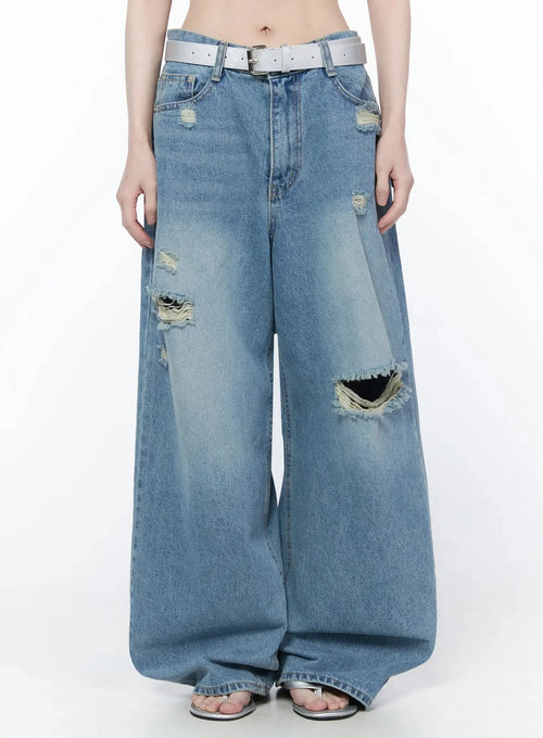 Ares Wide Leg Distressed Jeans IU512