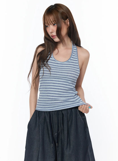 Casual Striped Halter Tank Top CY529