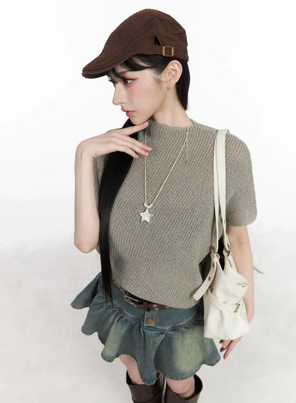 Asymmetric Half-Neck Knit Top IU509