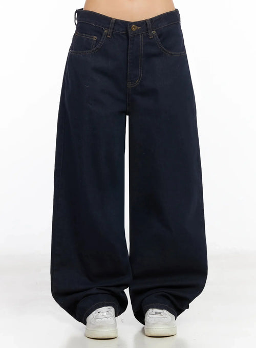 Annette Dark-Wash No-Fade Baggy Jeans IA507
