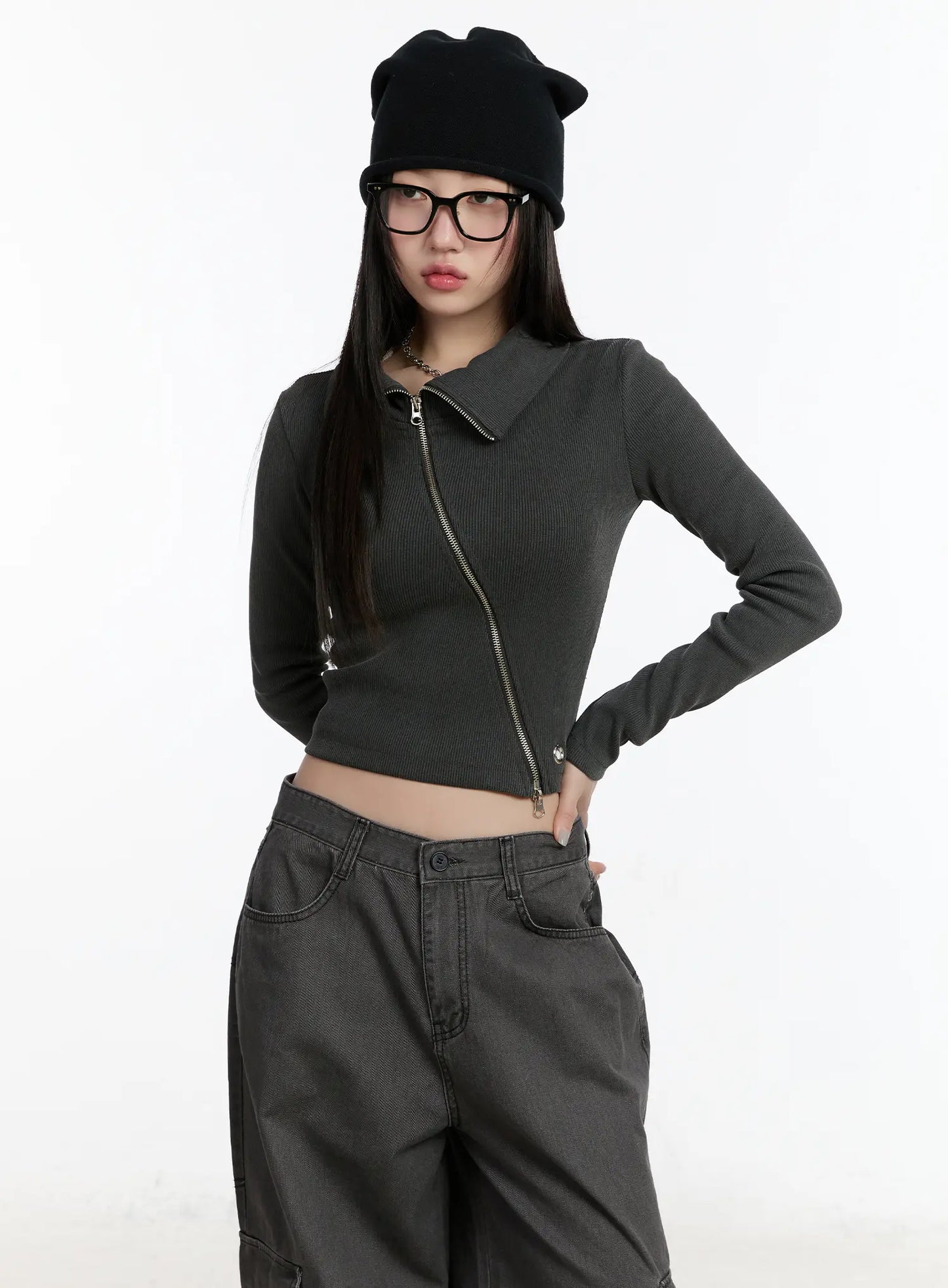 Asymmetric Zip Crop Jacket CM511