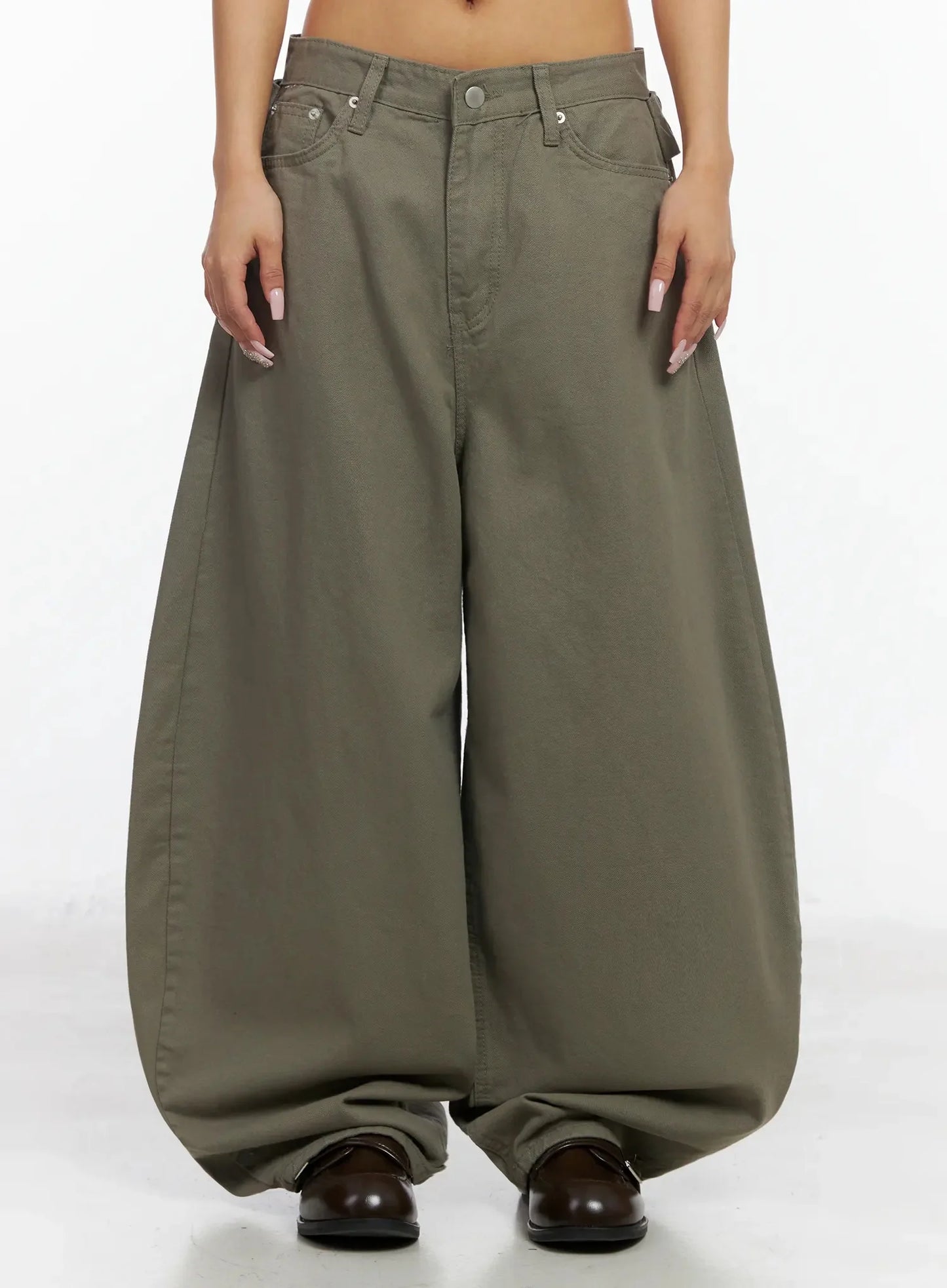 Back Corset Belt Wide-Leg Cotton Pants IA527