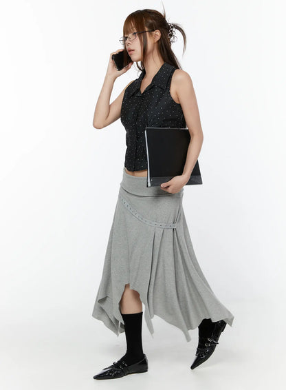 Asymmetric Hem Belted Midi Skirt CY518