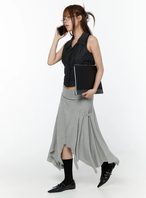 Asymmetric Hem Belted Midi Skirt CY518