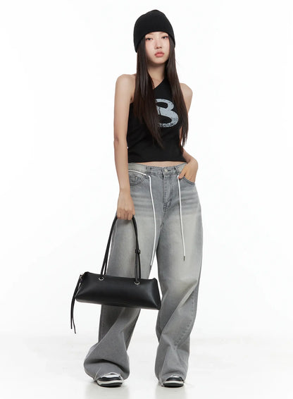 Asymmetric Graphic One-Shoulder Tank CL509