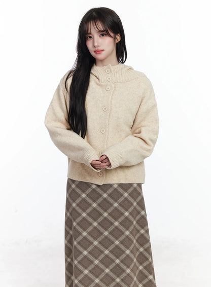 Buttoned Knit Hoodie IJ529