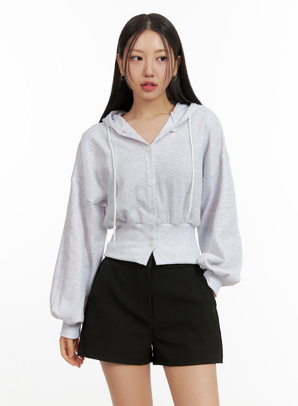 Buttoned Crop Sweat Hoodie OU411