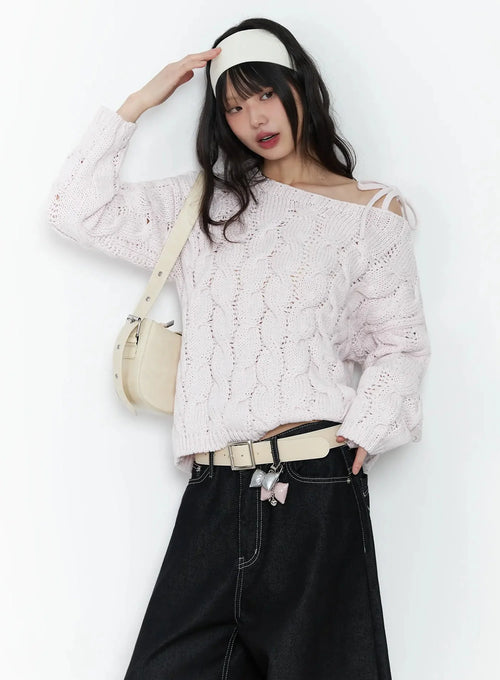 Boat Neck Cable Knit Top IF505