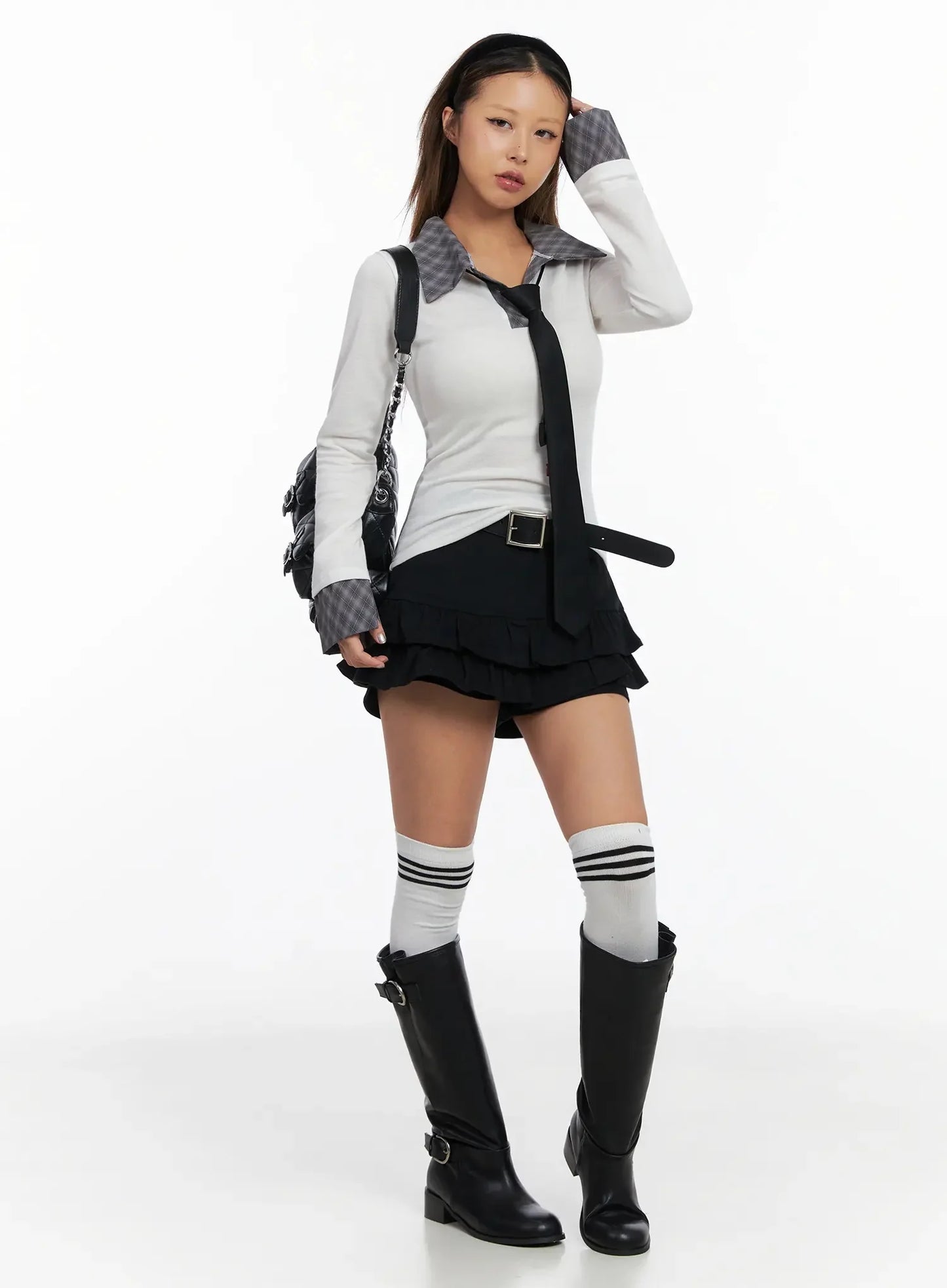 Checkered Collar Top IN528