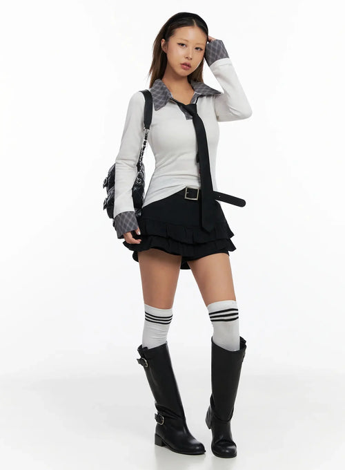 Checkered Collar Top IN528
