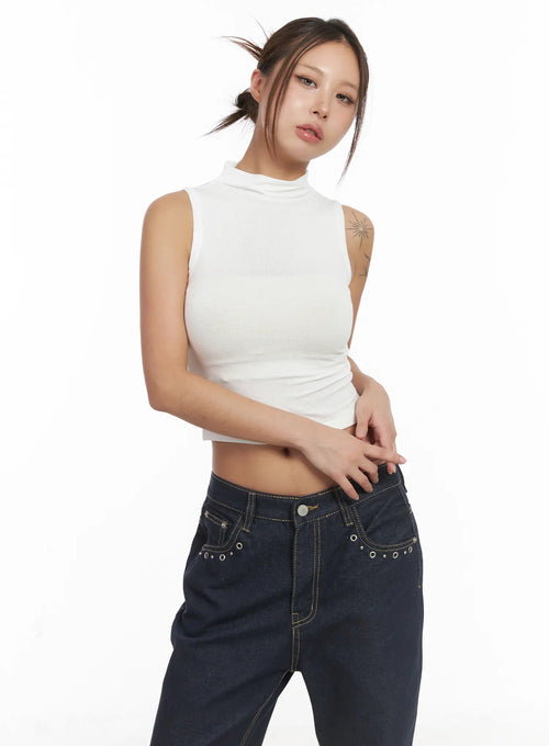 Basic Bock Neck Crop Tank CJ512
