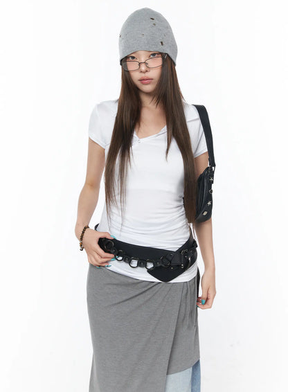 Asymmetrical Snap Collar Shirred Tee CY529