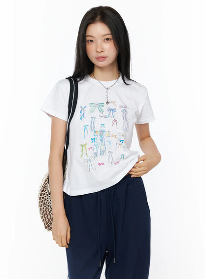 Bow Print Graphic Tee IU516