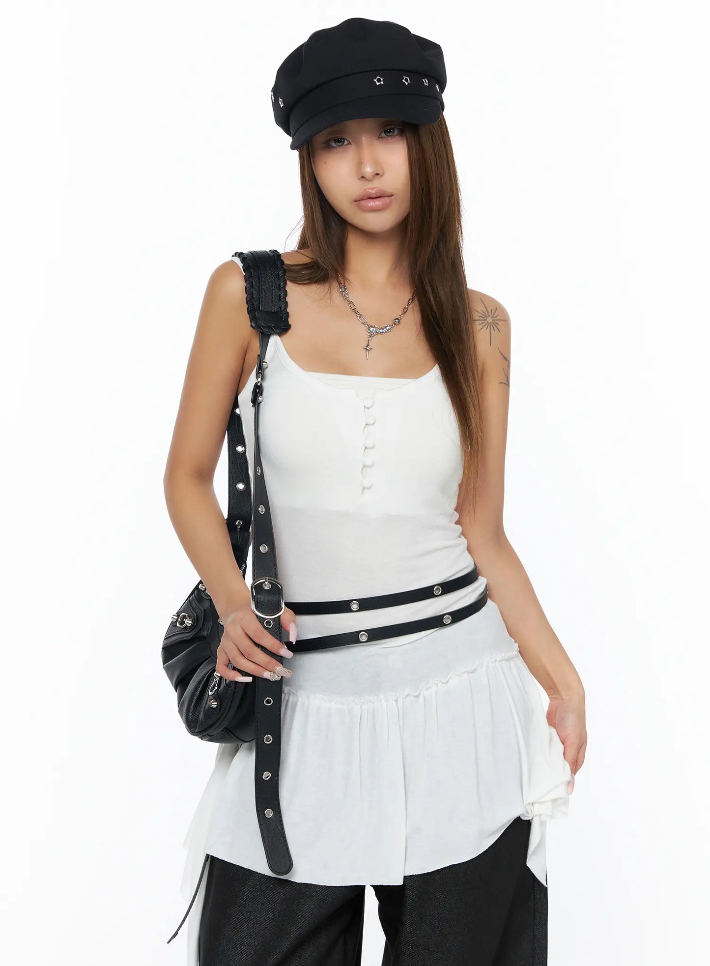 Asymmetrical Sheer Ruffle Tank Top CA516