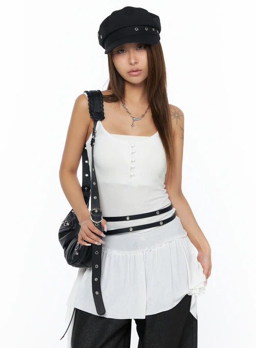 Asymmetrical Sheer Ruffle Tank Top CA516