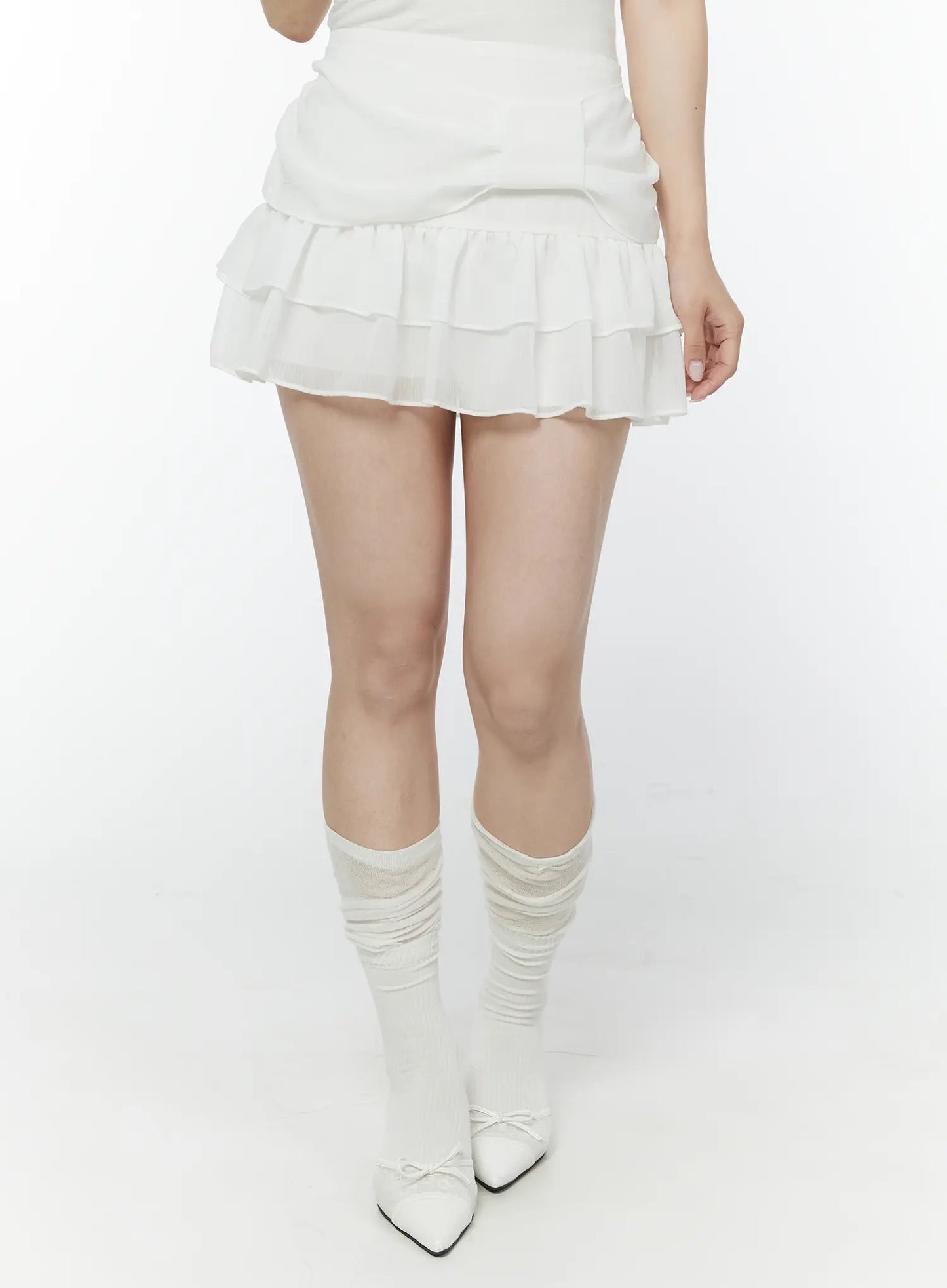 Bow Waist Tiered Mini Skirt IY511