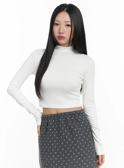 Basic Mock Neck Long Sleeve Crop Top CD529