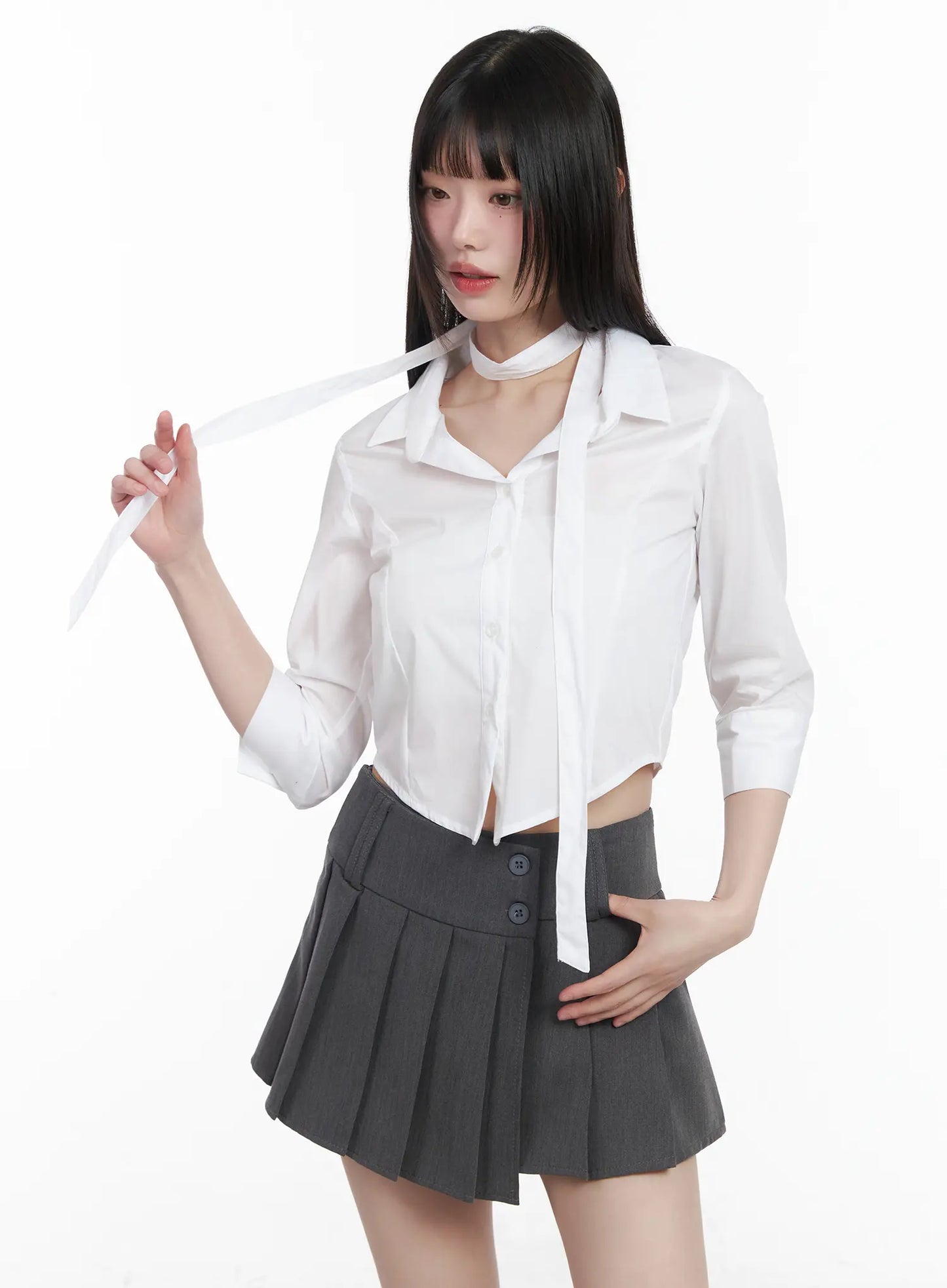 Chic Cropped Blouse & Scarf Set CM525