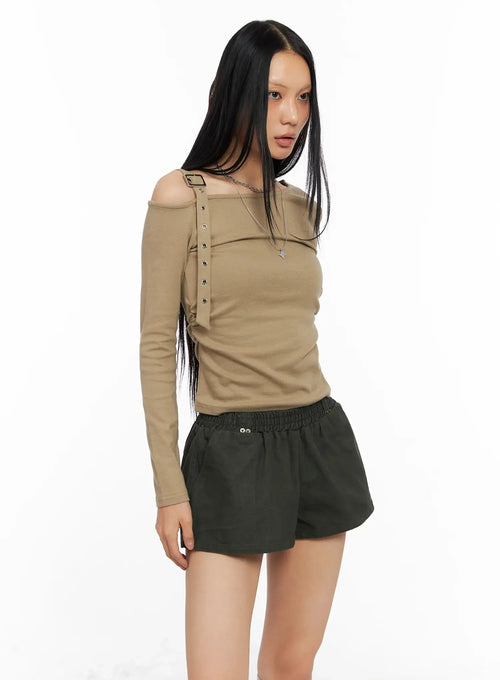 Asymmetric Strap Long Sleeve Top CO529
