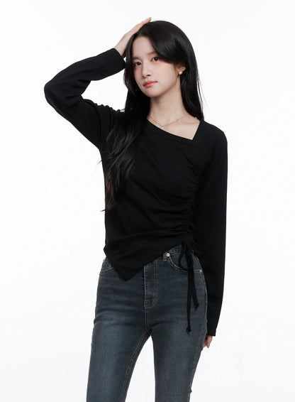 Asymmetrical Neck Ruched Top CS523