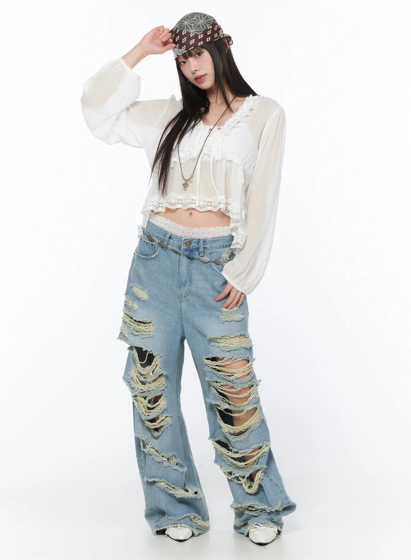 Clementine Distressed Wide Leg Jeans CA528
