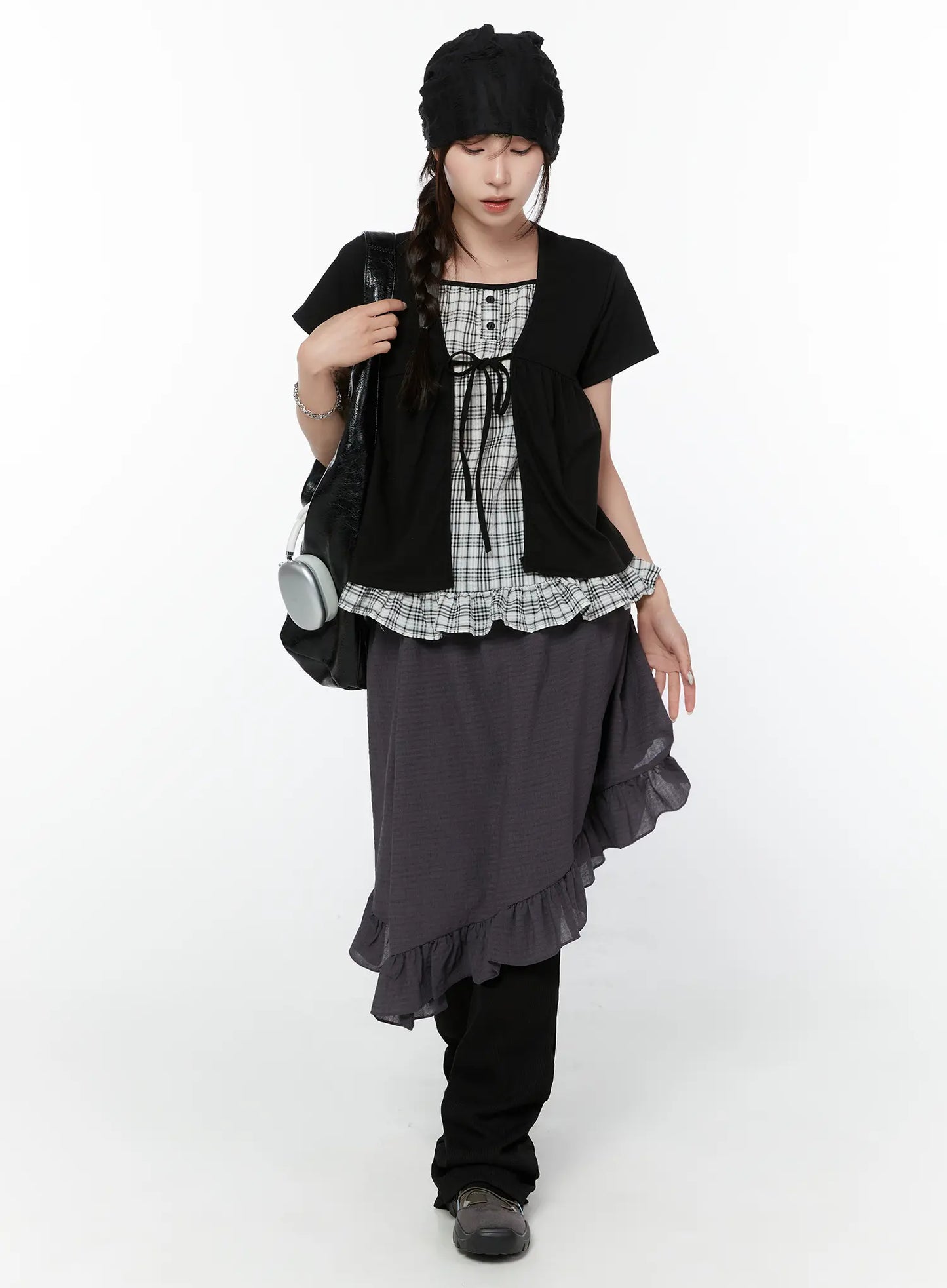Asymmetric Frill Midi Skirt CY515