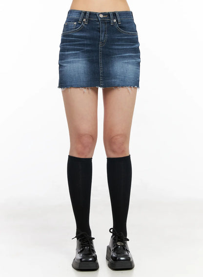 Classic Frayed Hem Denim Mini Skirt CM516