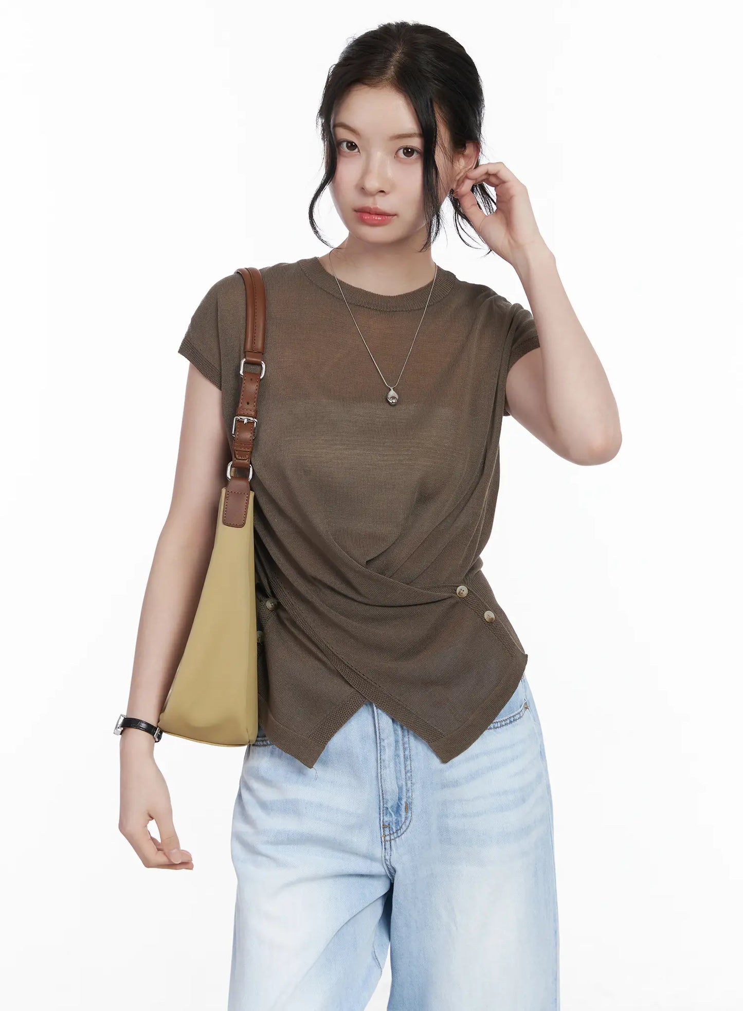 Chic Draped Short Sleeve Knit Top CA510