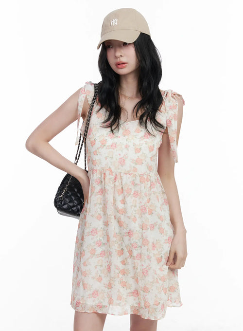Chiffon Floral Tie Strap Mini Dress CA509