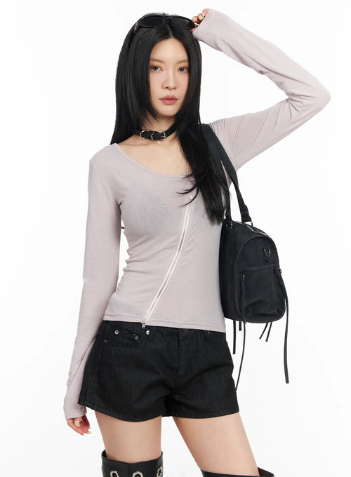 Asymmetrical Zip Long Sleeve Shirt CM517
